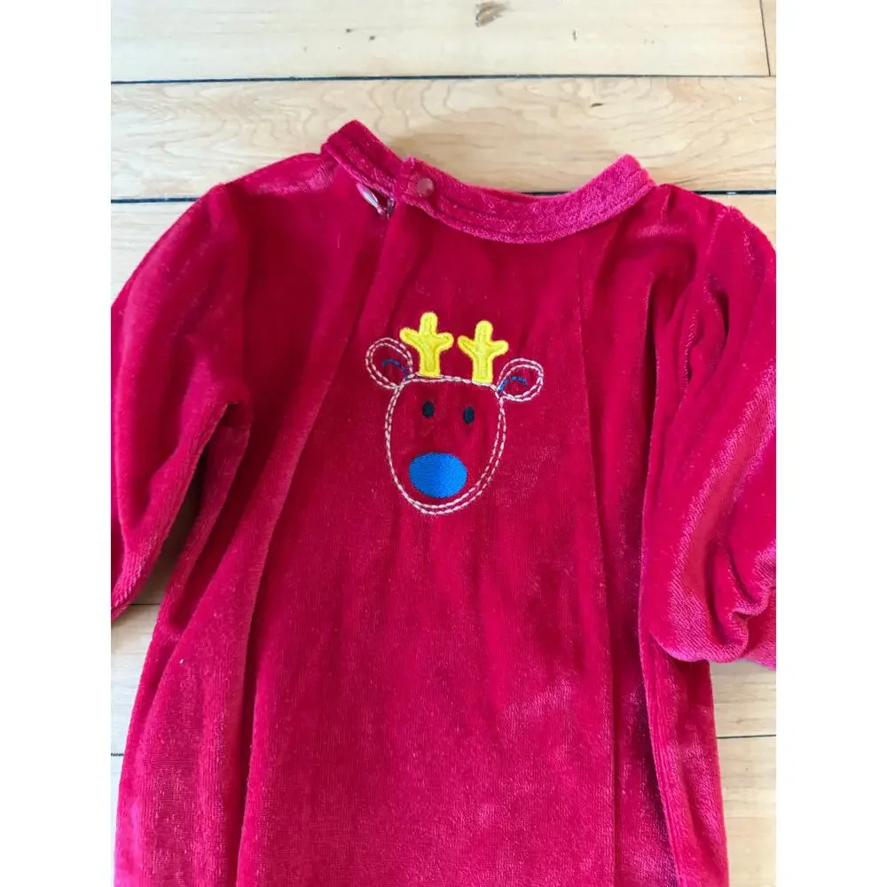 Carters Kids vintage red‎ reindeer sleeper button up holiday pjs